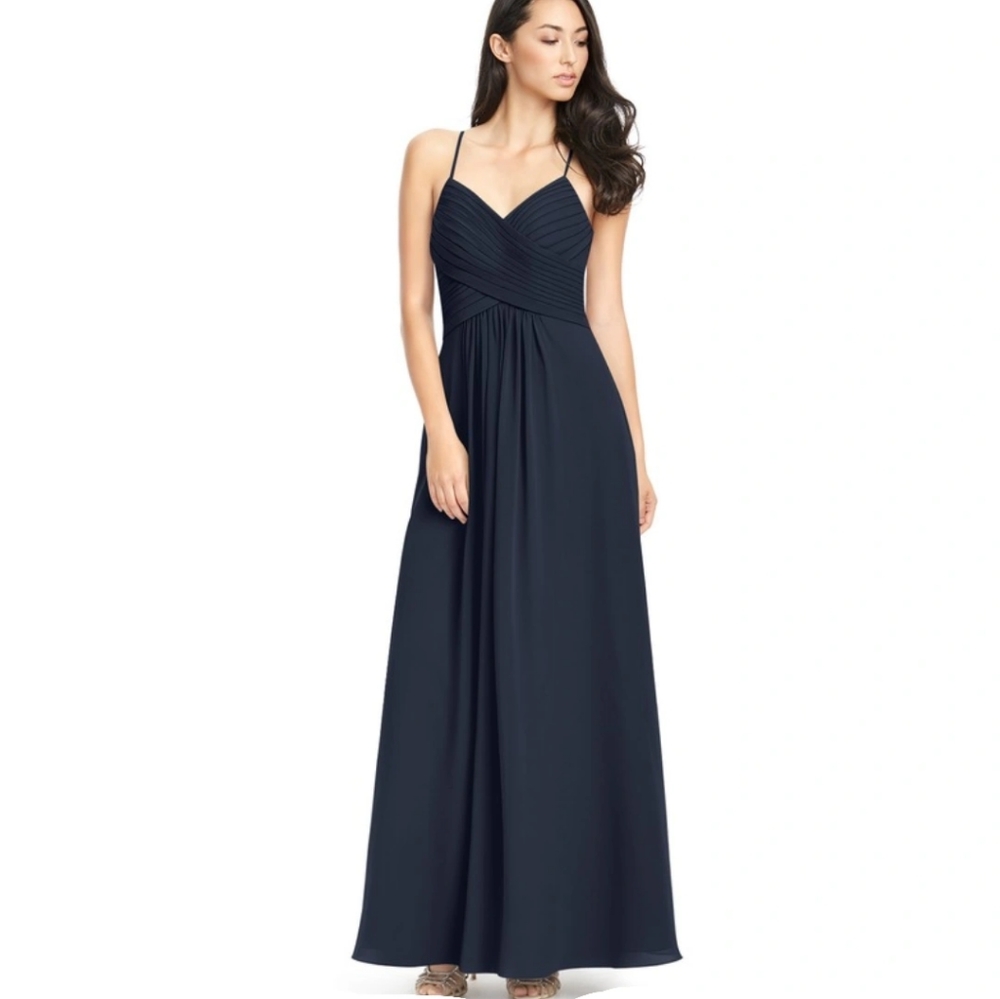 Azazie Haleigh Maxi Bridesmaid Dress w/open back in Dark Navy